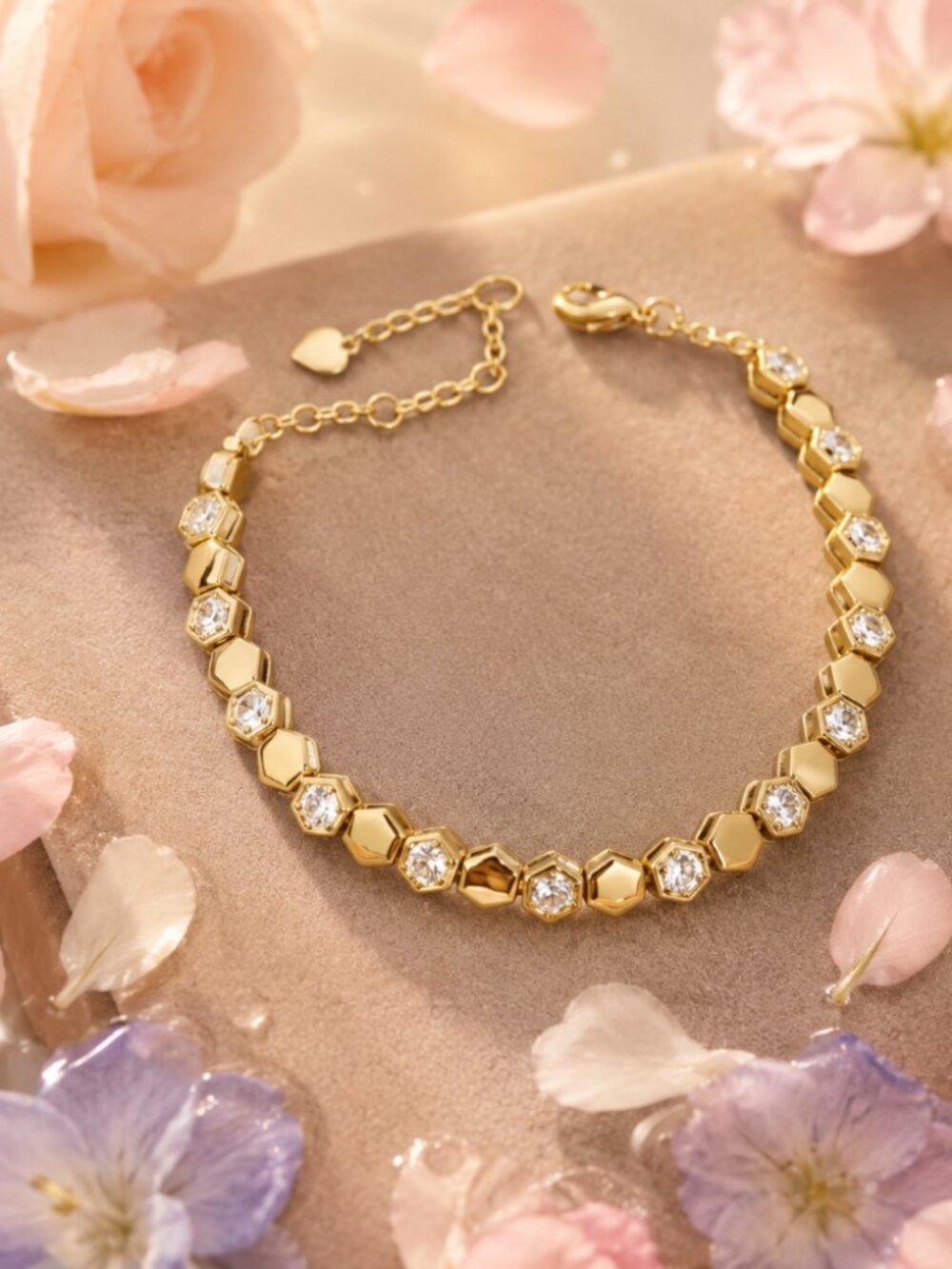 ✨ 18K Gold Plated Honeycomb CZ Tennis Bracelet ✨